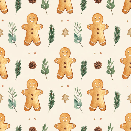 Brown Green Rustic Winter Pattern 8 Quilting Cotton Fabric