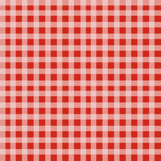 Red and white checked gingham pattern, creating a grid-like design with alternating colored squares.