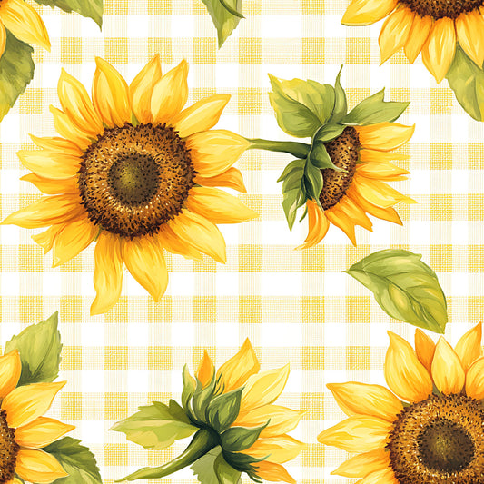Buffalo Plaid With Sunflowers Pattern 1 Quilting Cotton Fabric