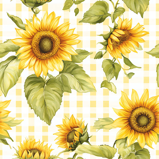 Buffalo Plaid With Sunflowers Pattern 13 Quilting Cotton Fabric