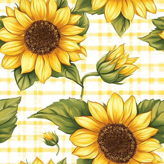 Buffalo Plaid With Sunflowers Pattern 14 Quilting Cotton Fabric