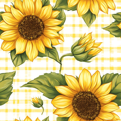 Buffalo Plaid With Sunflowers Pattern 14 Quilting Cotton Fabric