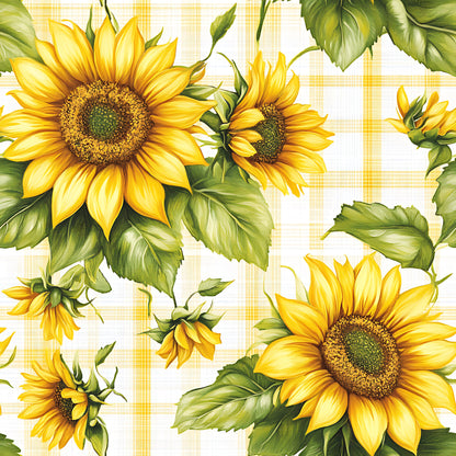 Buffalo Plaid With Sunflowers Pattern 18 Quilting Cotton Fabric