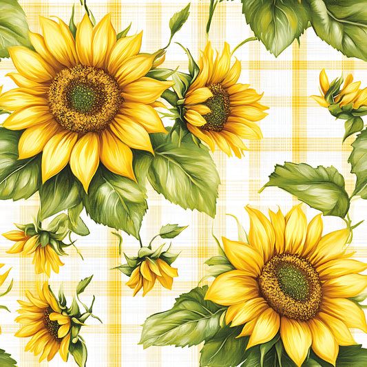 Buffalo Plaid With Sunflowers Pattern 18 Quilting Cotton Fabric