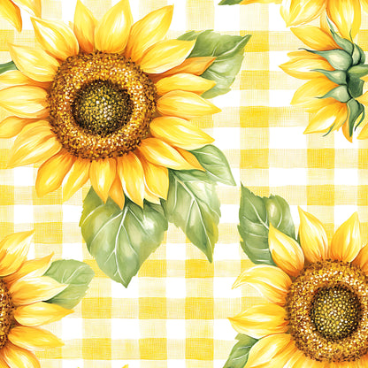 Buffalo Plaid With Sunflowers Pattern 19 Quilting Cotton Fabric