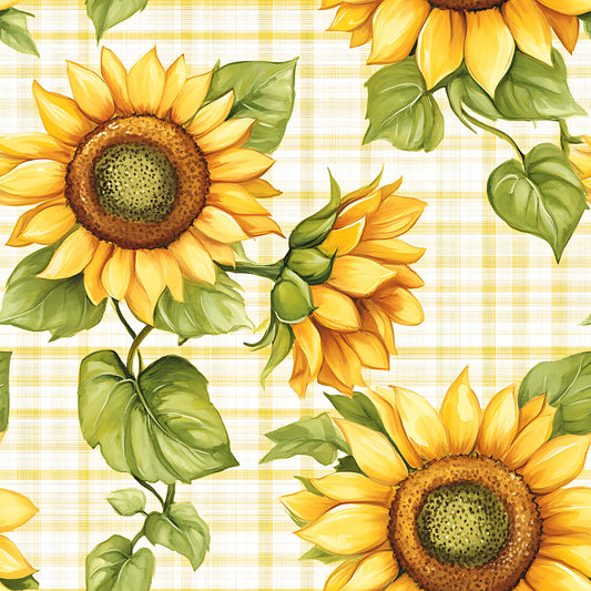 Buffalo Plaid With Sunflowers Pattern 20 Quilting Cotton Fabric