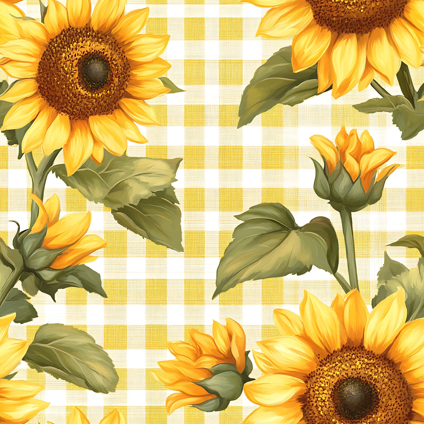 Buffalo Plaid With Sunflowers Pattern 4 Quilting Cotton Fabric