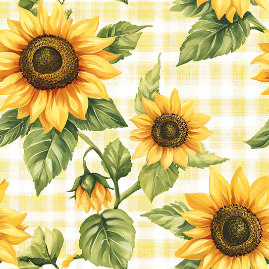Buffalo Plaid With Sunflowers Pattern 5 Quilting Cotton Fabric