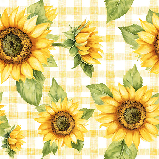 Buffalo Plaid With Sunflowers Pattern 8 Quilting Cotton Fabric