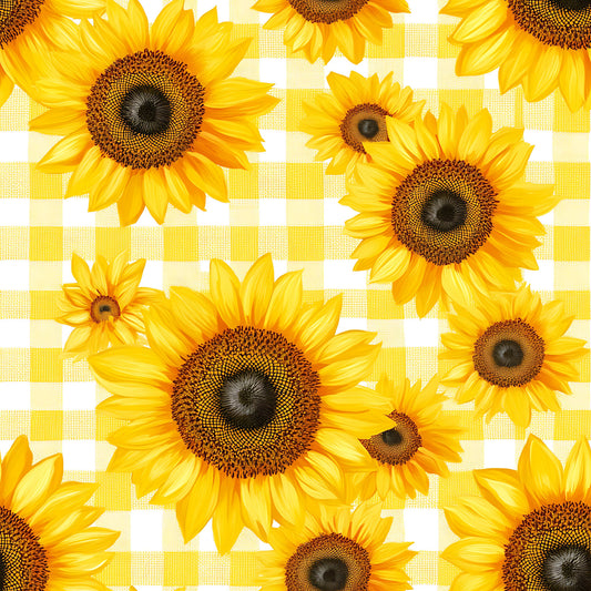 Buffalo Plaid With Sunflowers Pattern 9 Quilting Cotton Fabric