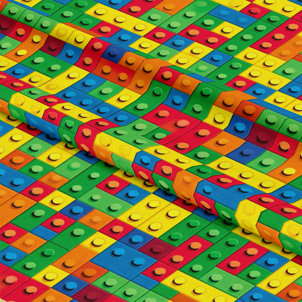 Building Blocks Pattern 28 Quilting Cotton Fabric featuring colorful building block pattern, multicolor, primary colors, bright, geometric design, textile, quilting material, vibrant cotton fabric, patchwork suitable, craft fabric, sewing material, soft texture, durable fabric.