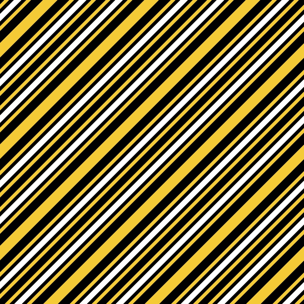 A pattern of diagonal stripes in yellow, black, and white fills the image.