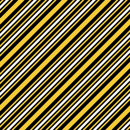 A pattern of diagonal stripes in yellow, black, and white fills the image.