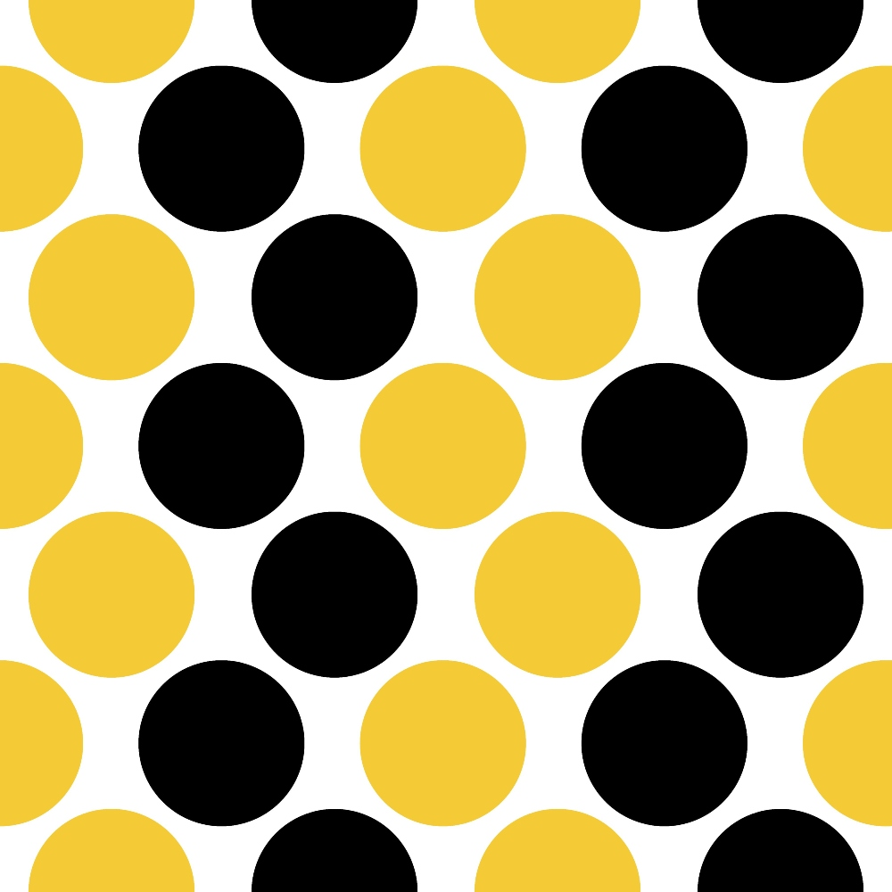 Pattern of alternating black and yellow circles on a white background, arranged in a grid.