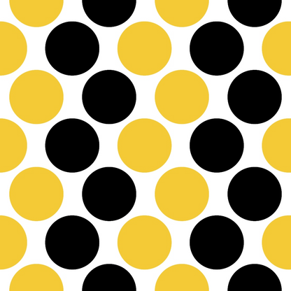 Pattern of alternating black and yellow circles on a white background, arranged in a grid.