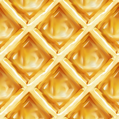 Close-up of a golden, textured waffle pattern in a repeating diamond shape.