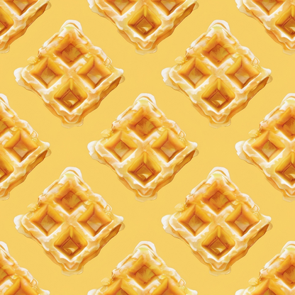 Pattern of waffles with syrup on a yellow background.