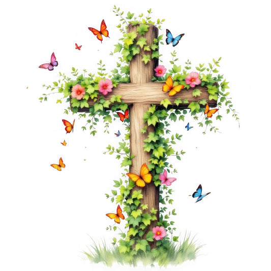Butterflies and Cross Fabric Panel