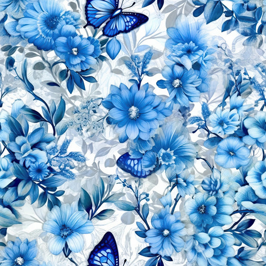 Butterfly Ballet in Blue Pattern 1 Quilting Cotton Fabric