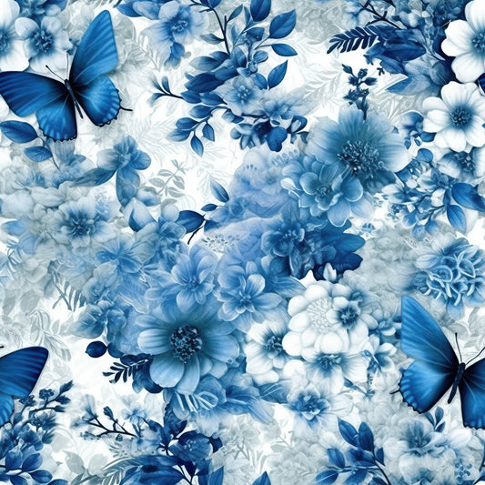 Butterfly Ballet in Blue Pattern 10 Quilting Cotton Fabric