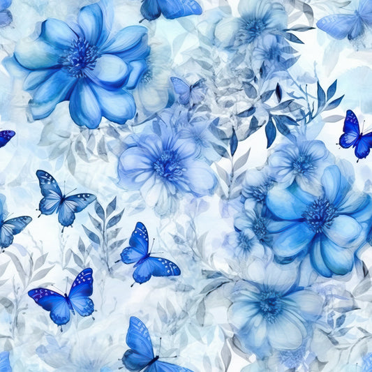 Butterfly Ballet in Blue Pattern 2 Quilting Cotton Fabric