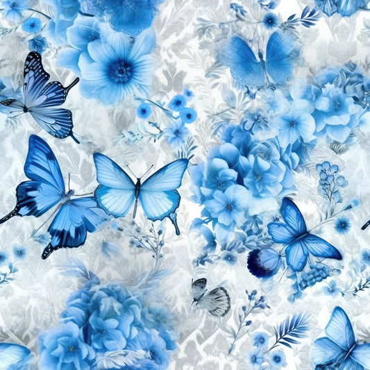 Butterfly Ballet in Blue Pattern 4 Quilting Cotton Fabric