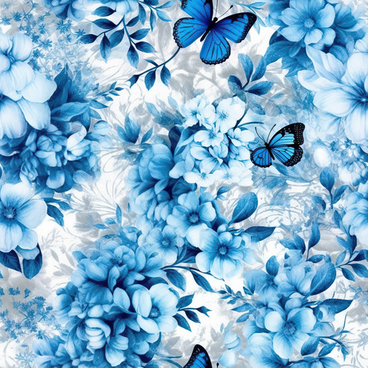 Butterfly Ballet in Blue Pattern 5 Quilting Cotton Fabric
