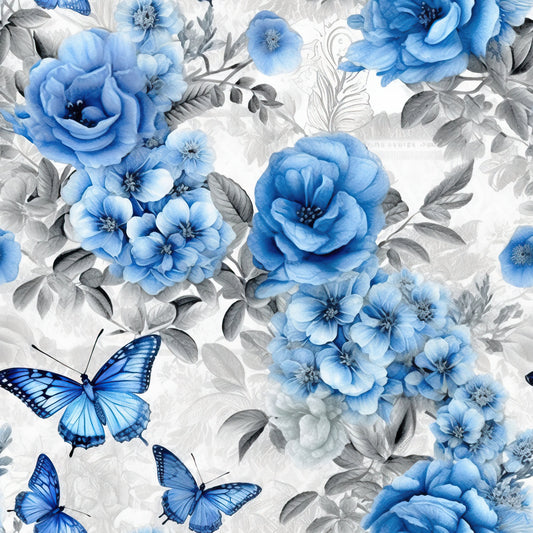 Butterfly Ballet in Blue Pattern 6 Quilting Cotton Fabric
