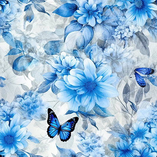 Butterfly Ballet in Blue Pattern 7 Quilting Cotton Fabric