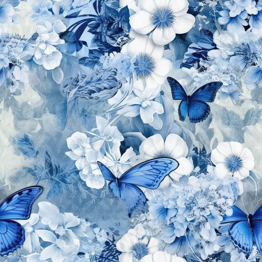 Butterfly Ballet in Blue Pattern 8 Quilting Cotton Fabric