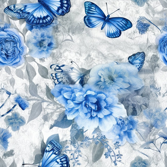 Butterfly Ballet in Blue Pattern 9 Quilting Cotton Fabric