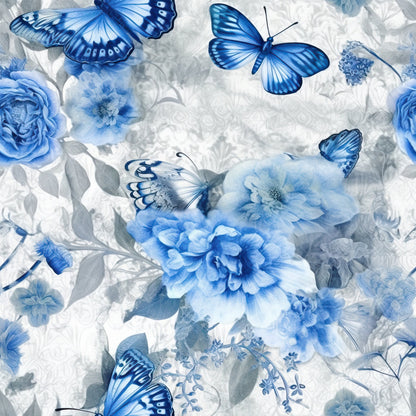 Butterfly Ballet in Blue Pattern 9 Quilting Cotton Fabric