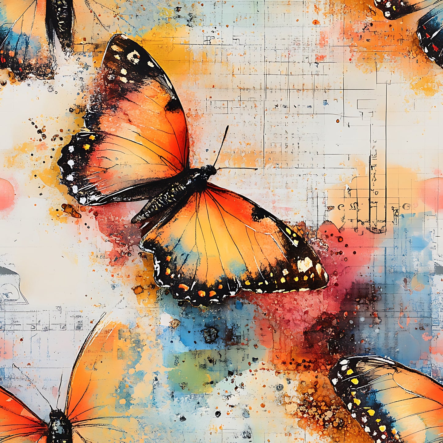 Butterfly Collage Art Pattern 15 Quilting Cotton Fabric