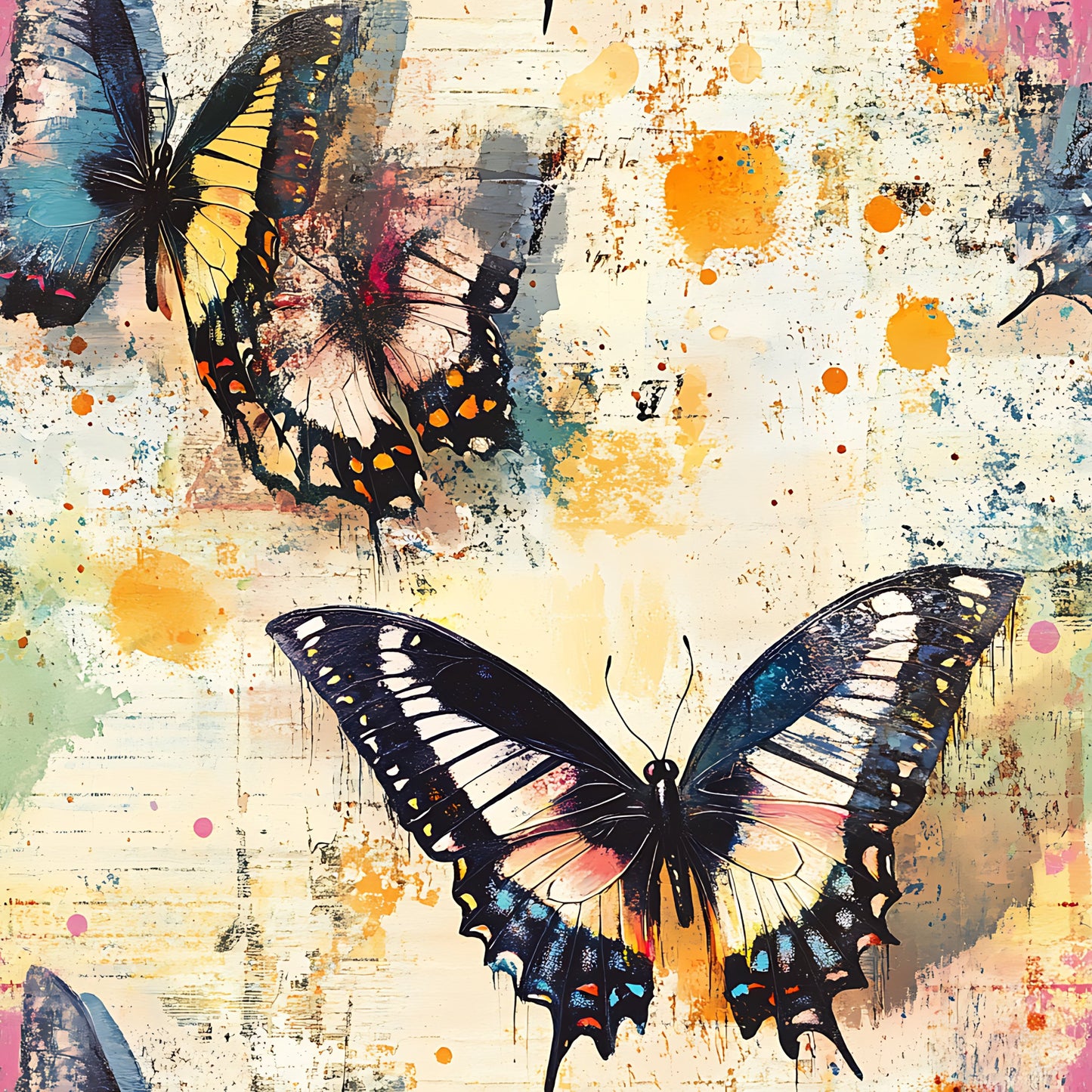 Butterfly Collage Art Pattern 19 Quilting Cotton Fabric