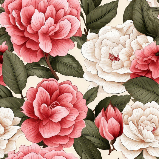 Camellia Flowers Pattern 1 Quilting Cotton Fabric