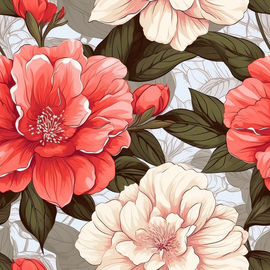 Camellia Flowers Pattern 12 Quilting Cotton Fabric
