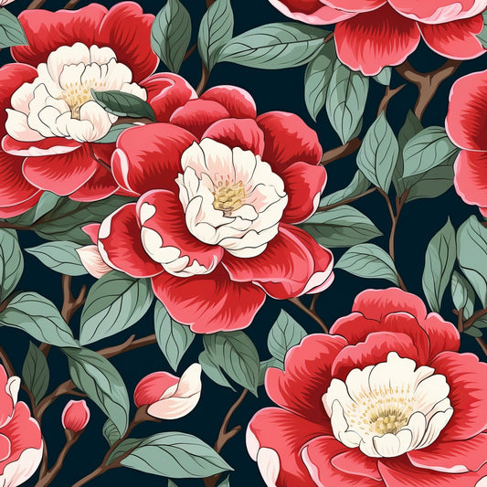 Camellia Flowers Pattern 2 Quilting Cotton Fabric