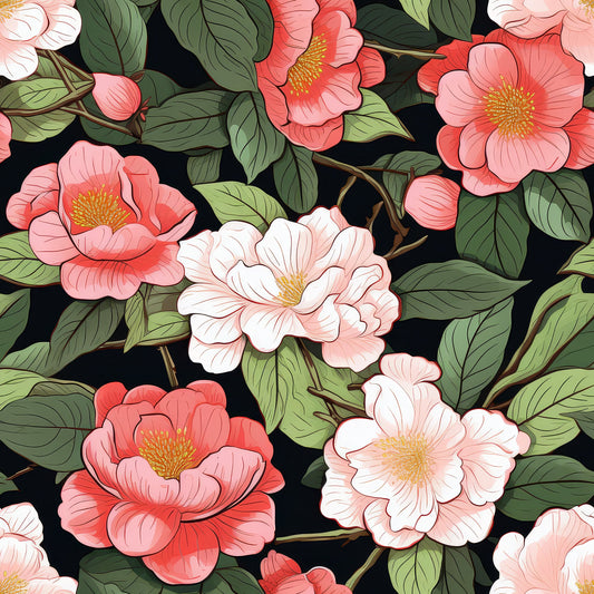 Camellia Flowers Pattern 3 Quilting Cotton Fabric
