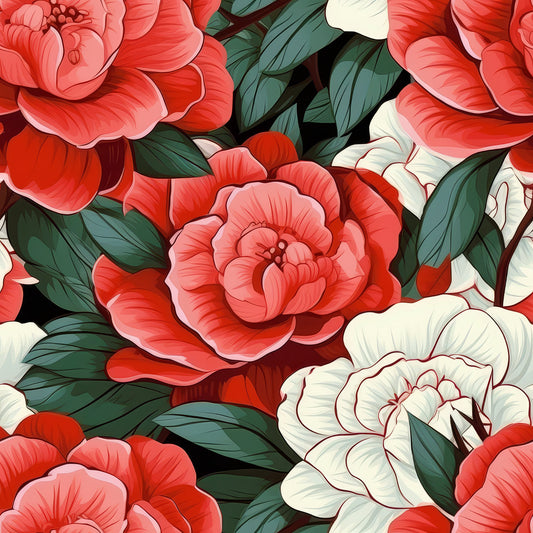 Camellia Flowers Pattern 8 Quilting Cotton Fabric