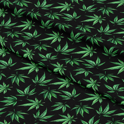 Cannabis Leaves on Black Quilting Cotton Fabric