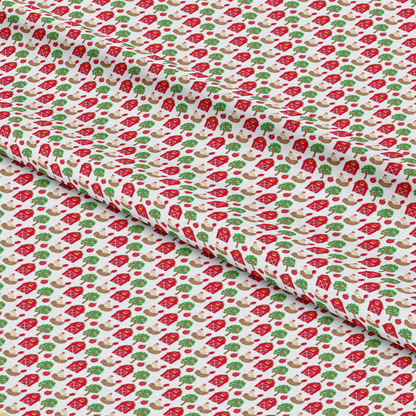 - Cartoon Farm Animals Pattern 3 Quilting Cotton Fabric  
- White background  
- Red barns  
- Brown animals  
- Green trees  
- Quilting cotton material  
- Farm-themed design  
- Playful countryside elements  
- Repeated farm icons  
- Soft quilting fabric  
- Cotton textile for crafts