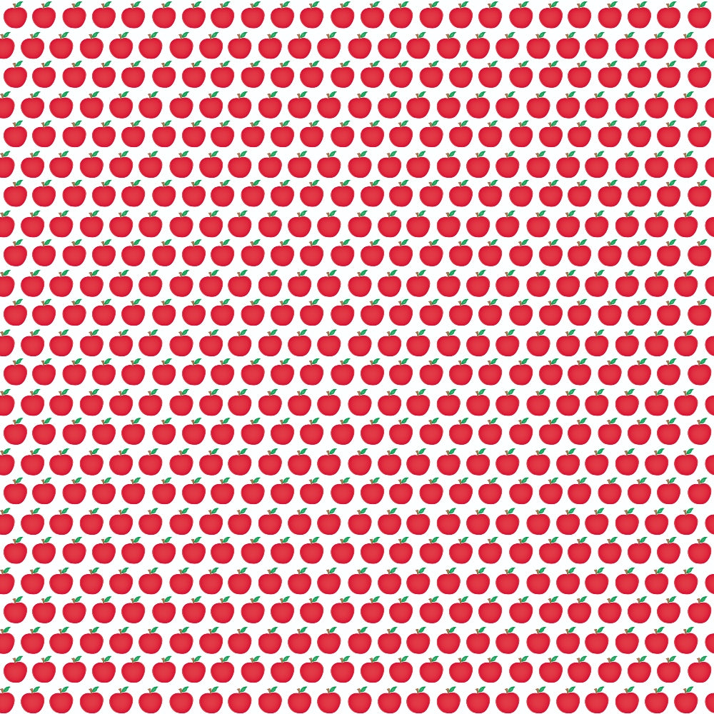 Repeating pattern of small red apples arranged in rows and columns on a white background.