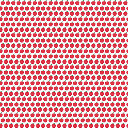 Repeating pattern of small red apples arranged in rows and columns on a white background.