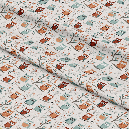 Cartoon Owls Pattern 3 Quilting Cotton Fabric