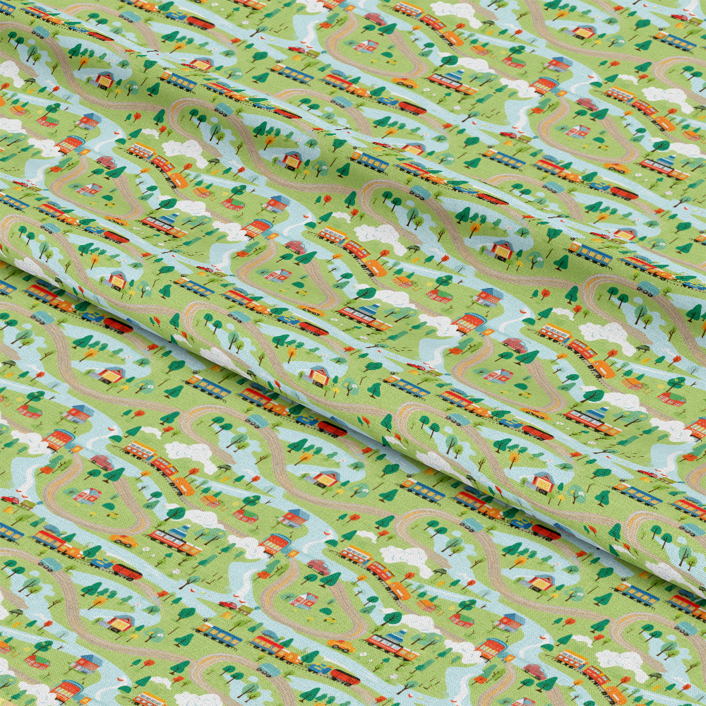 Cartoon Trains Pattern 10 Quilting Cotton Fabric