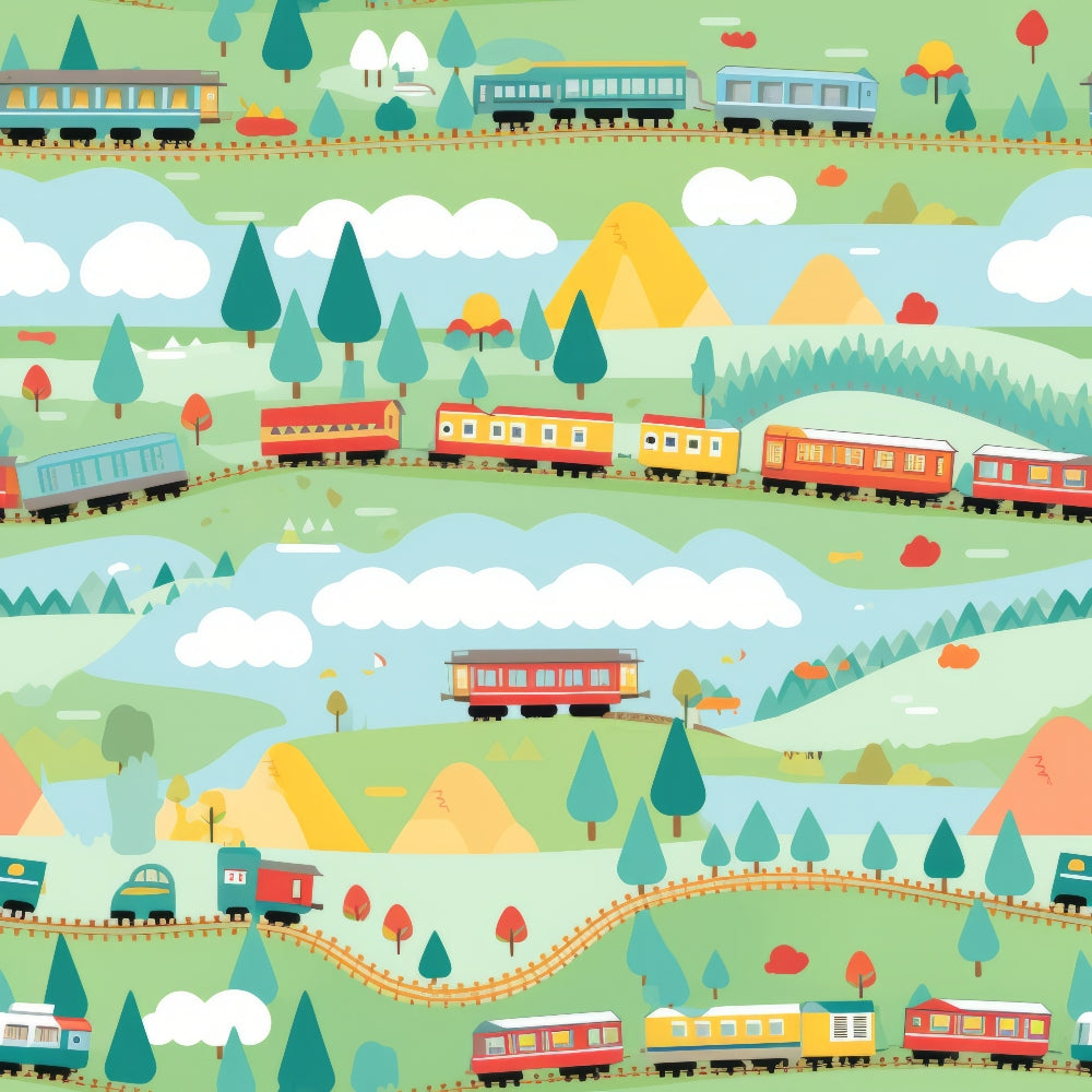 Cartoon Trains Pattern 11 Quilting Cotton Fabric