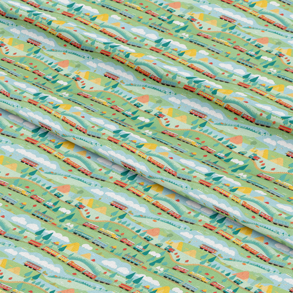 Cartoon Trains Pattern 11 Quilting Cotton Fabric