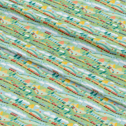 Cartoon Trains Pattern 11 Quilting Cotton Fabric