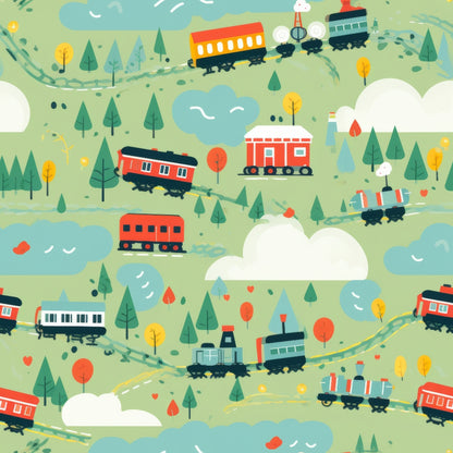 Cartoon Trains Pattern 13 Quilting Cotton Fabric