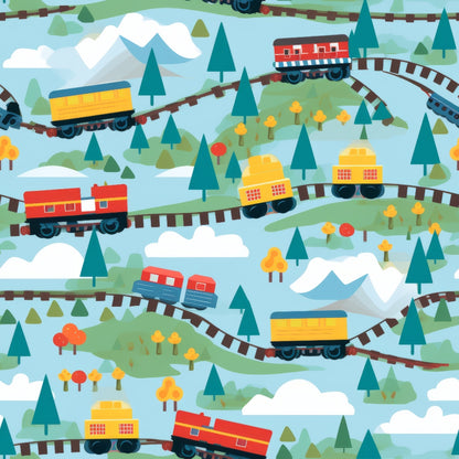 Cartoon Trains Pattern 14 Quilting Cotton Fabric